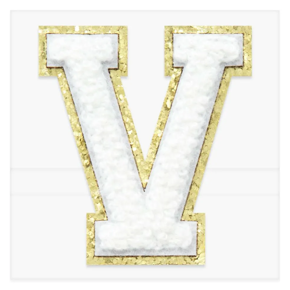2.25" White Chenille & Gold Glitter Edge Letter Iron-On & Adhesive Patch by Make Market®