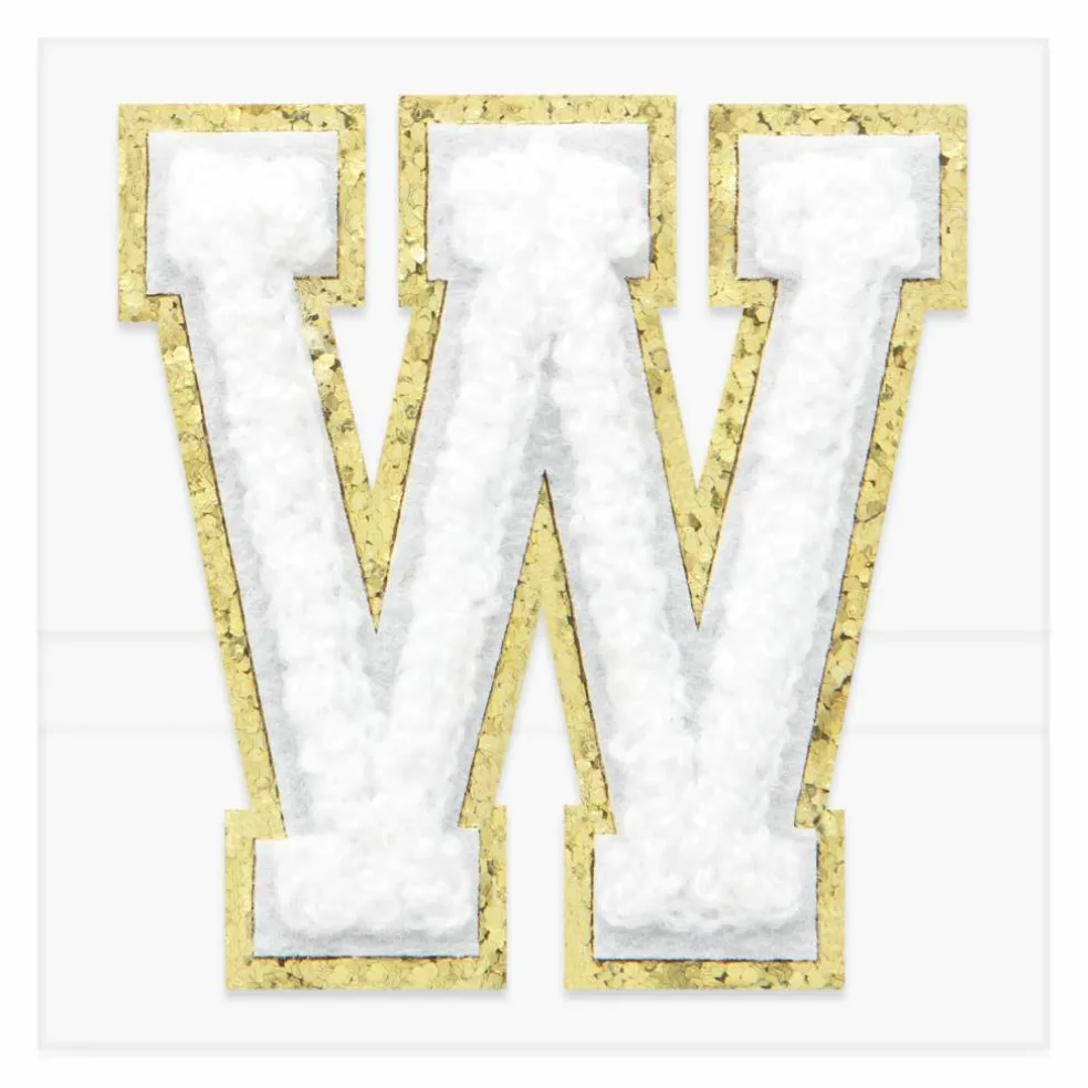 2.25" White Chenille & Gold Glitter Edge Letter Iron-On & Adhesive Patch by Make Market®