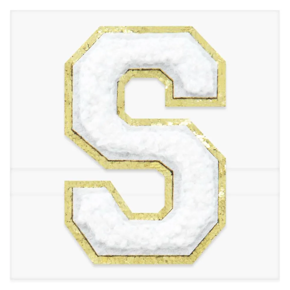 2.25" White Chenille & Gold Glitter Edge Letter Iron-On & Adhesive Patch by Make Market®