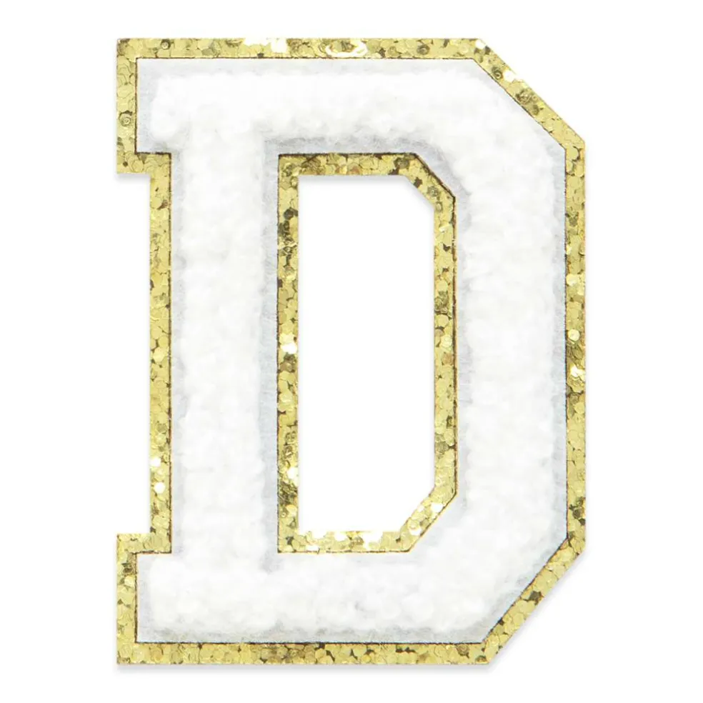 2.25" White Chenille & Gold Glitter Edge Letter Iron-On & Adhesive Patch by Make Market®