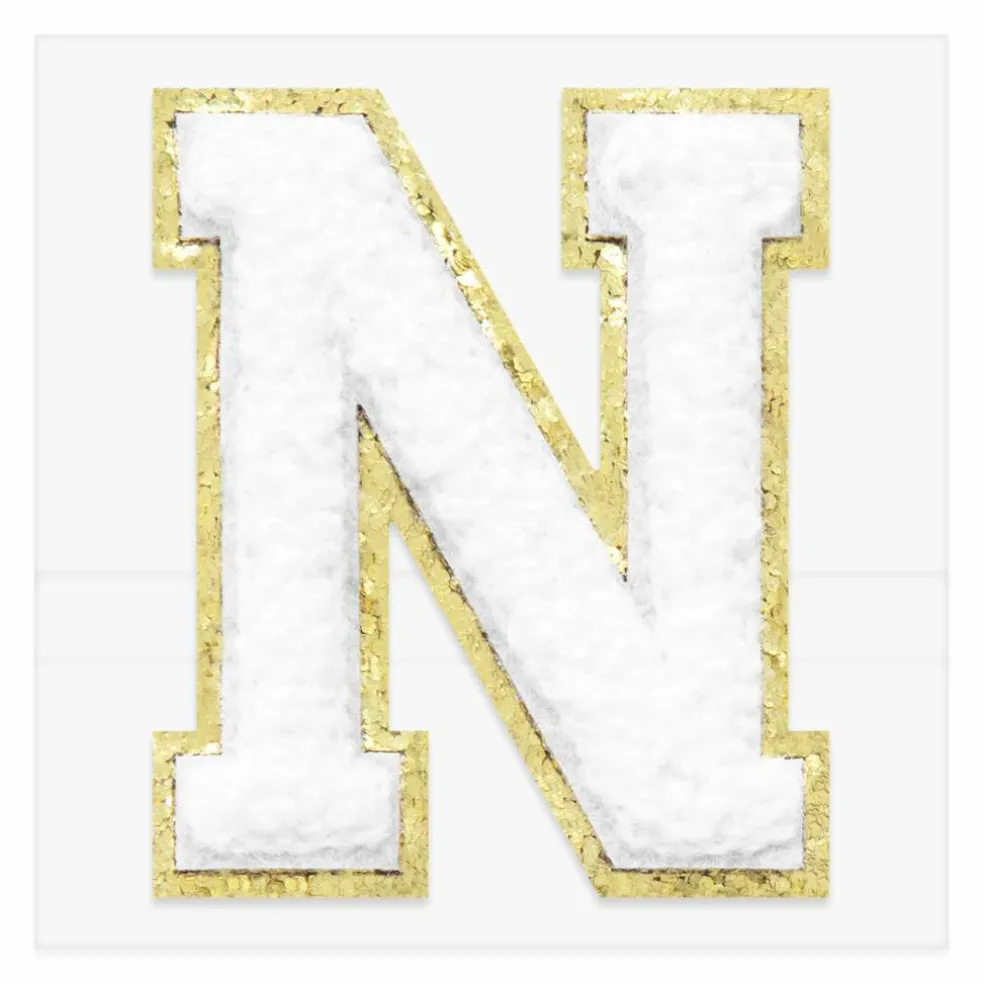 2.25" White Chenille & Gold Glitter Edge Letter Iron-On & Adhesive Patch by Make Market®