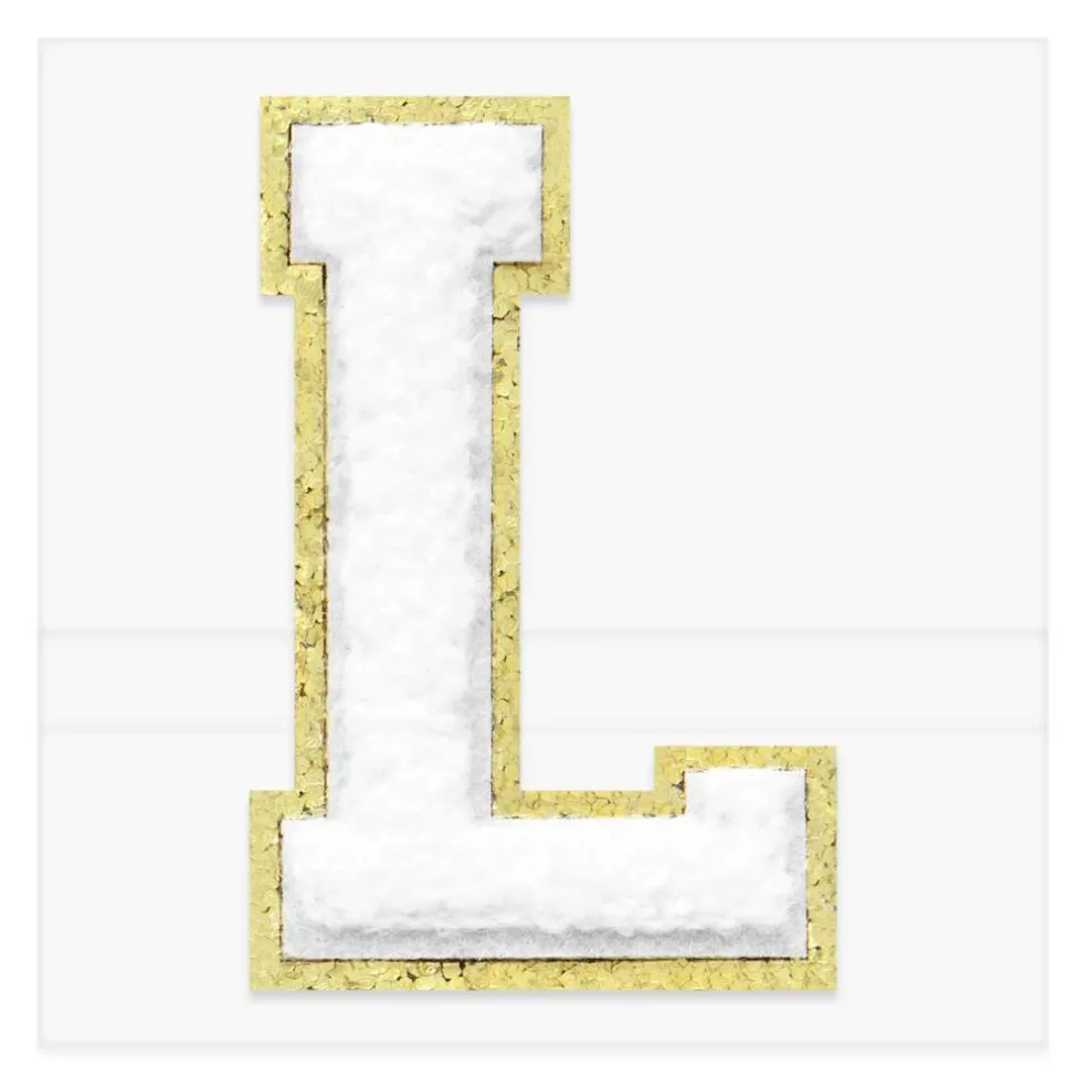 2.25" White Chenille & Gold Glitter Edge Letter Iron-On & Adhesive Patch by Make Market®