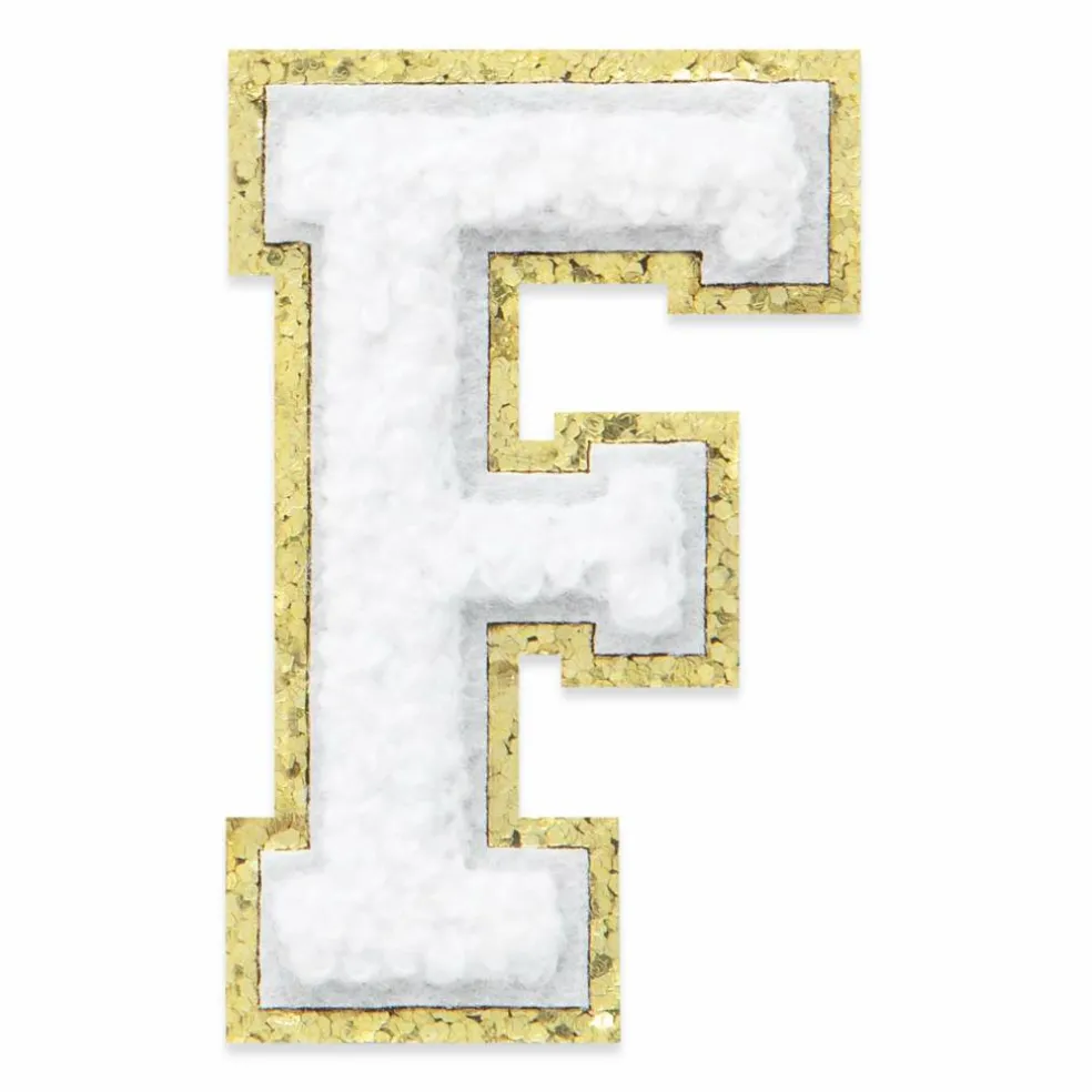 2.25" White Chenille & Gold Glitter Edge Letter Iron-On & Adhesive Patch by Make Market®