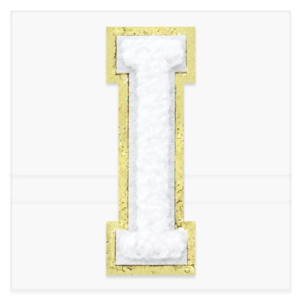 2.25" White Chenille & Gold Glitter Edge Letter Iron-On & Adhesive Patch by Make Market®