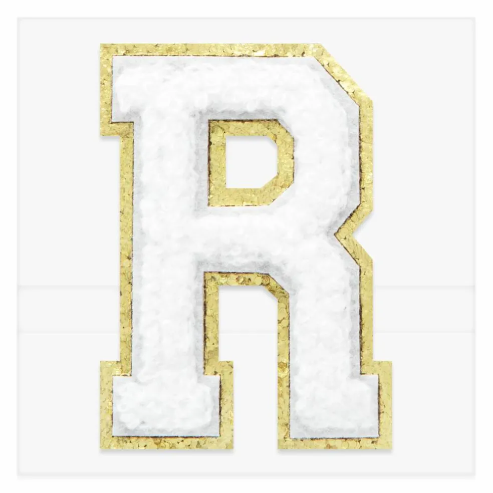 2.25" White Chenille & Gold Glitter Edge Letter Iron-On & Adhesive Patch by Make Market®