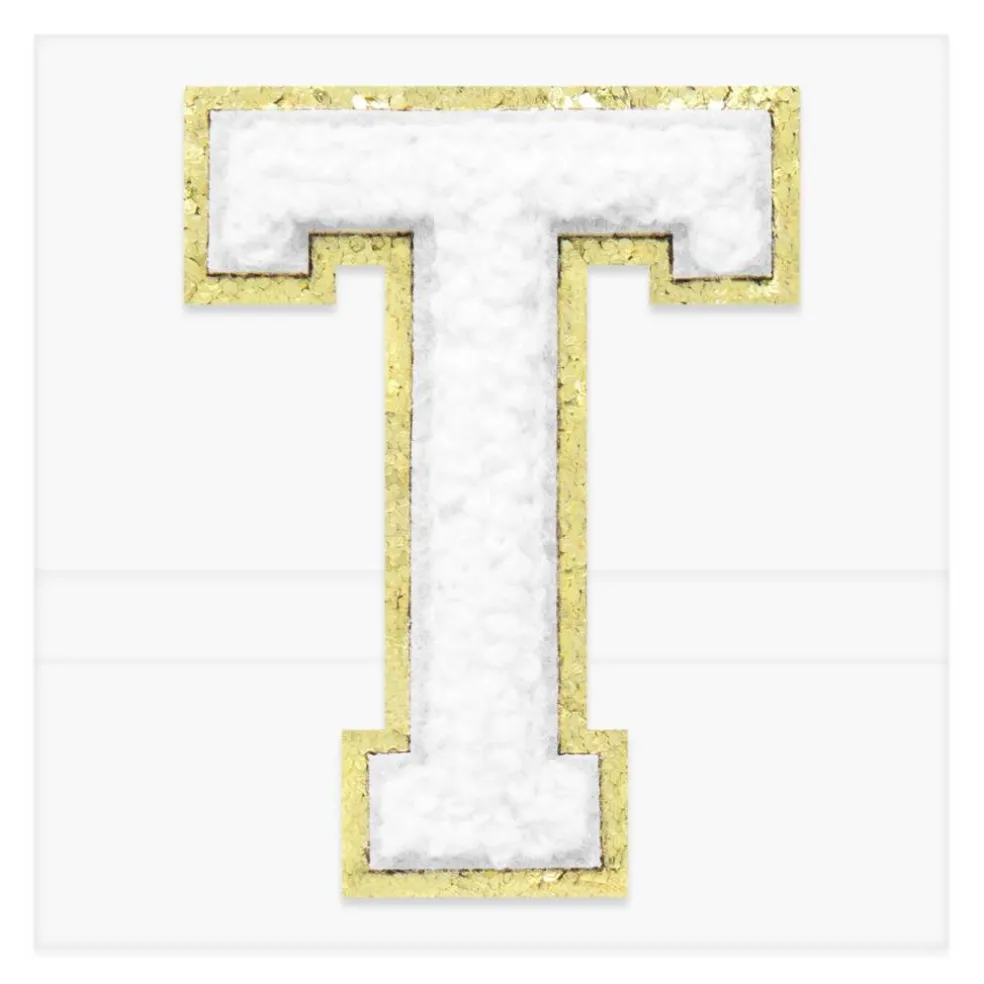 2.25" White Chenille & Gold Glitter Edge Letter Iron-On & Adhesive Patch by Make Market®