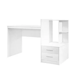 White Computer Desk with Drawers and Bookshelf 51