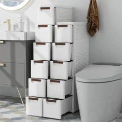 White 5-Drawer Slim Rolling Storage Cabinet with Wheels for Narrow Spaces