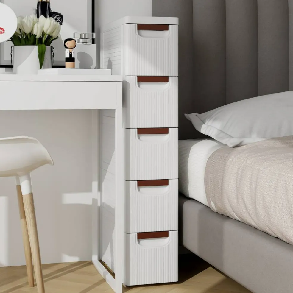 White 5-Drawer Slim Rolling Storage Cabinet with Wheels for Narrow Spaces
