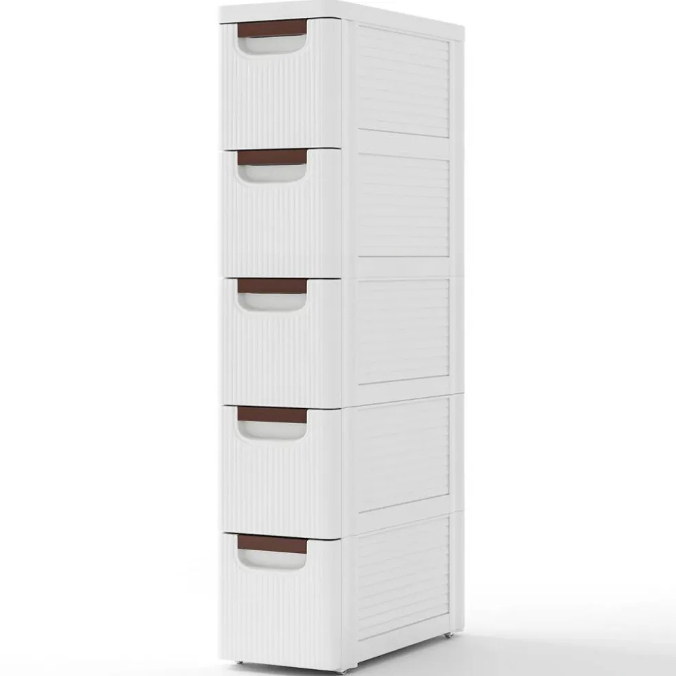 White 5-Drawer Slim Rolling Storage Cabinet with Wheels for Narrow Spaces