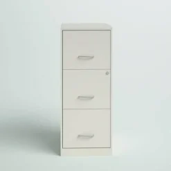 White 3-Drawer Steel Vertical Filing Cabinet with Locking Drawers for Secure Document Storage