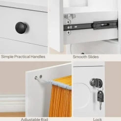 White Engineered Wood 3-Drawer File Cabinet with Wheels and Lock