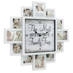White Farmhouse Shabby-Chic "Family Time" Picture Frame Wall Collage Clock