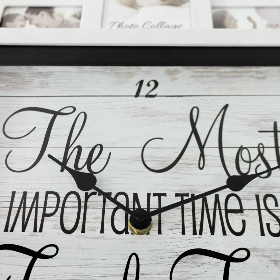 White Farmhouse Shabby-Chic "Family Time" Picture Frame Wall Collage Clock