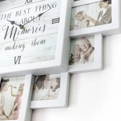White Farmhouse Shabby-Chic "Memories" Picture Frame Wall Collage Clock