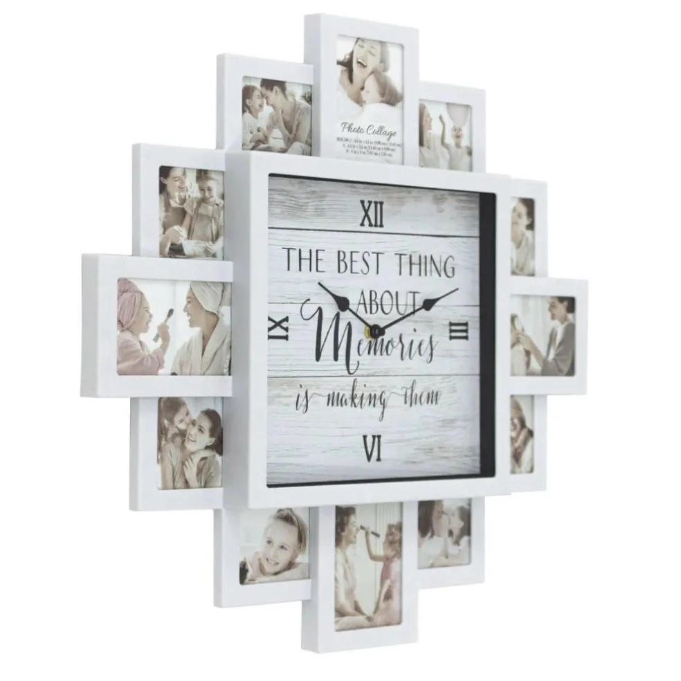 White Farmhouse Shabby-Chic "Memories" Picture Frame Wall Collage Clock