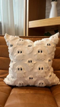 18” White Faux Fur Ghost Pillow Cover with Hidden Zipper