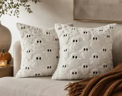 18” White Faux Fur Ghost Pillow Cover with Hidden Zipper