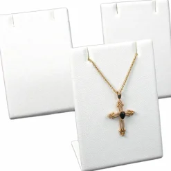 3 White Faux Leather Earring Pendant Display Stand
