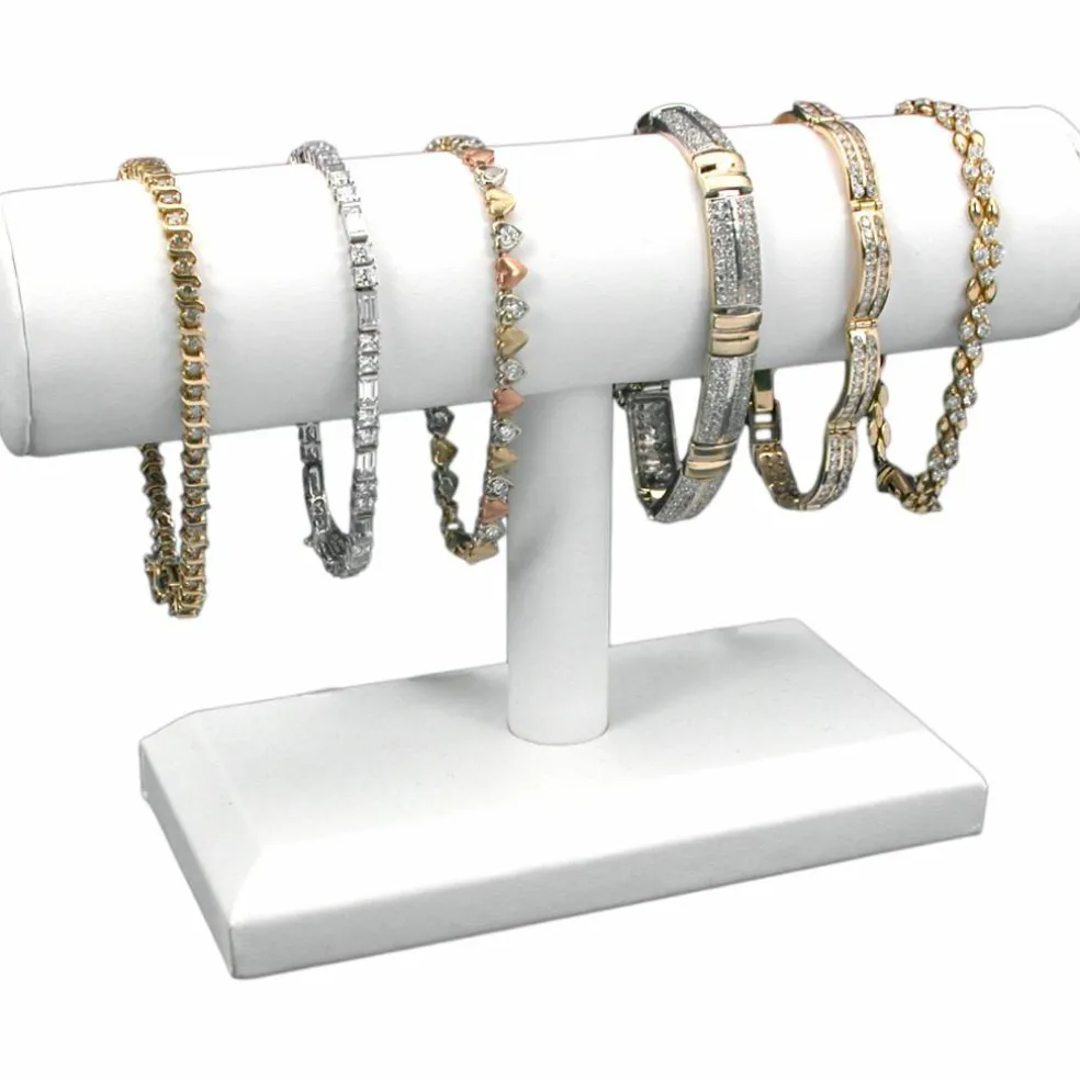2 White Faux Leather T-Bar Bracelet Half Moon Ramp