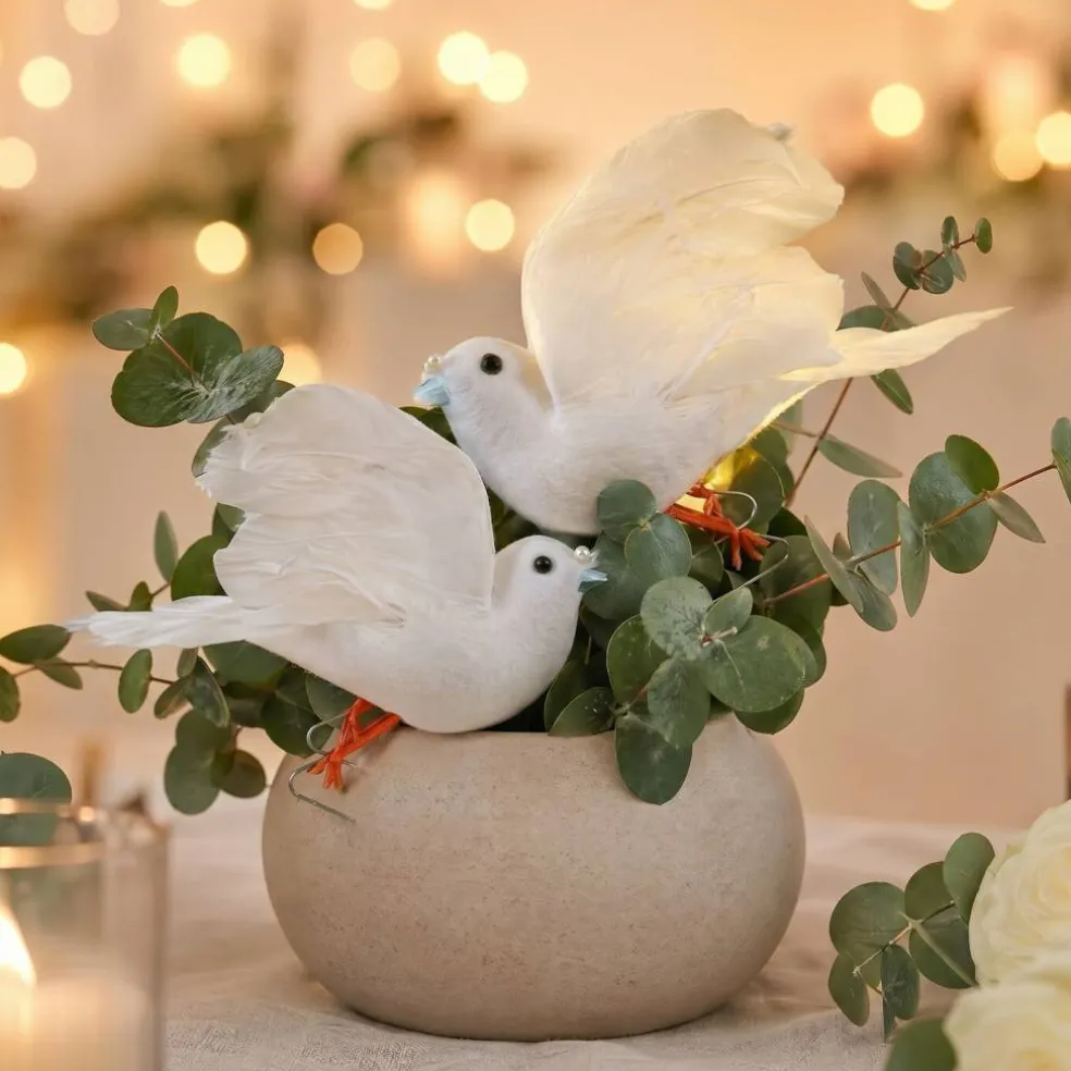 4" White Feather Dove Decoration – Artificial Bird for Crafts, Wedding Decor, Floral Arrangements & DIY Projects