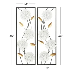 36" White Floral Contemporary Wall Décor Set