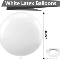 White Giant Balloons 36in 8-Pack Jumbo Latex for Party & Wedding Decor