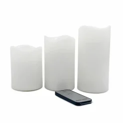 White Glowing Flame LED Wax Pillar Candle Set with Remote by Ashland®