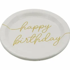 7" White & Gold Happy Birthday Snack Plates, 8ct. by Celebrate It™