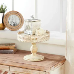 White Iron Farmhouse Cake Stand, 9" x 10" x 10"