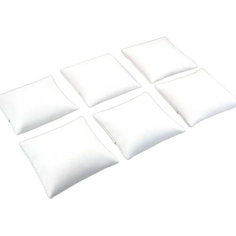 6 White Leather Bracelet Watch Pillow Jewelry Displays 3"