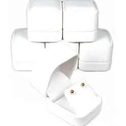 6 White Leather Earring Gift Boxes Jewelry Case Display