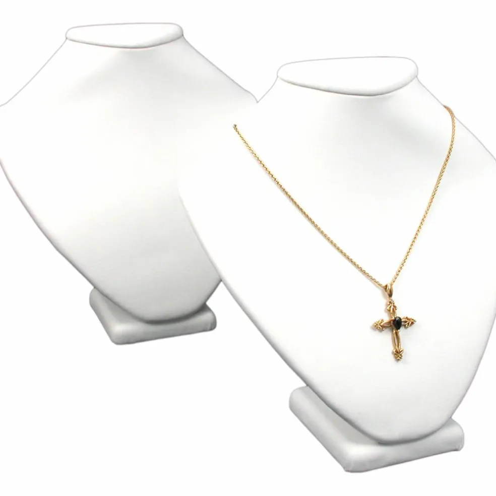 2 White Leather Necklace Busts Jewelry Displays 6.5"