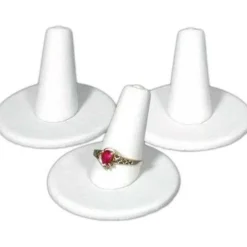 3 White Leather Ring Finger Display Jewelry Showcase