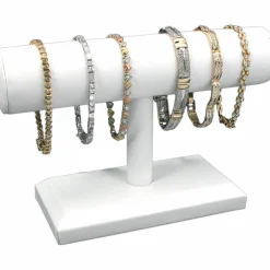 White Leather T-Bar Bracelet Necklace Watch Jewelry Display