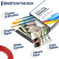 White Lotus Painting4Real Art Paint by Video Acrylic Paint Kit for Adults with Video Tutorials – Learn to Paint White Lotus - 9 Pieces Acrylic Paint Set & Art Supplies for Adults, Mother Day Gift for Mom, Women, Men, Art Lover