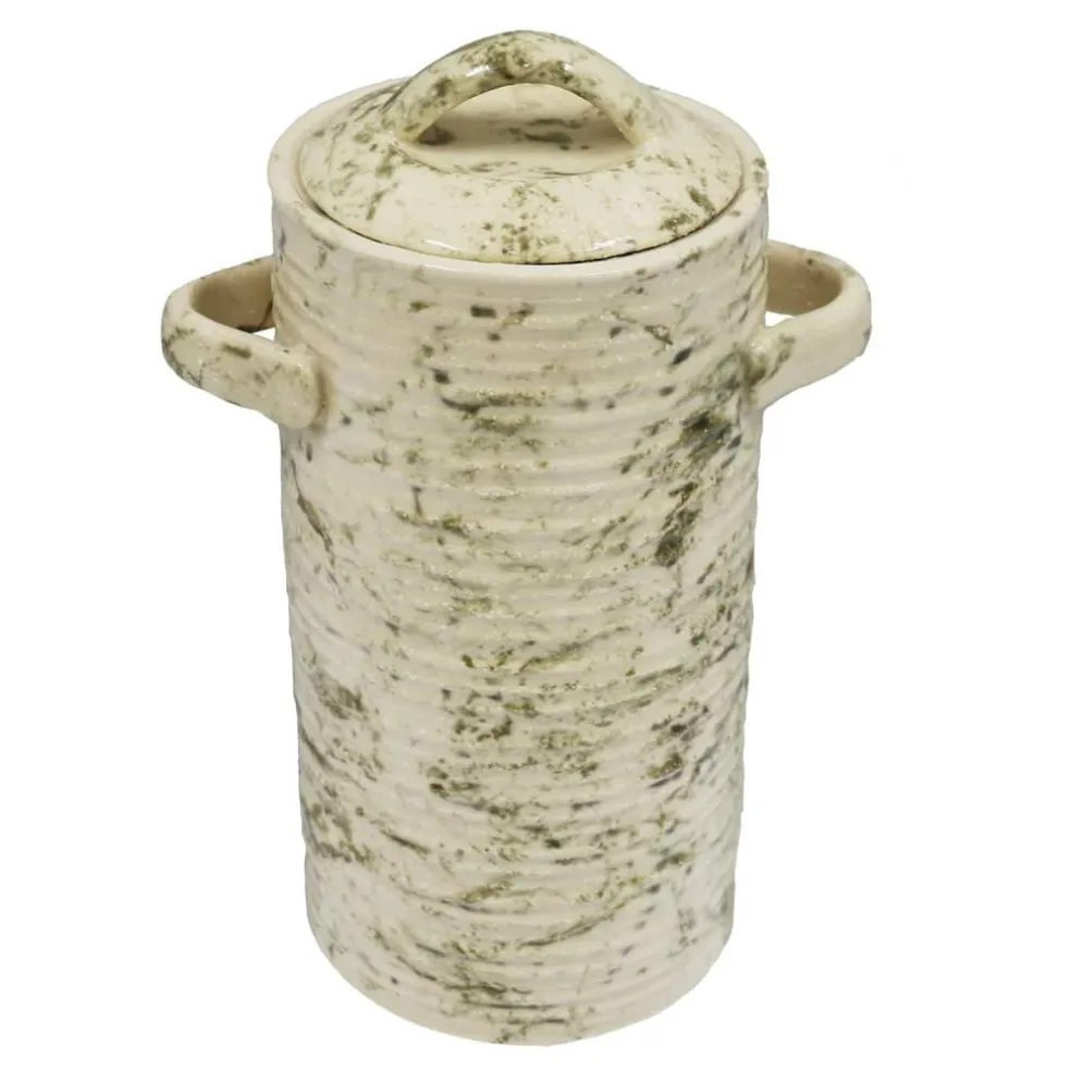 12" White Marble Ceramic Container by Ashland
