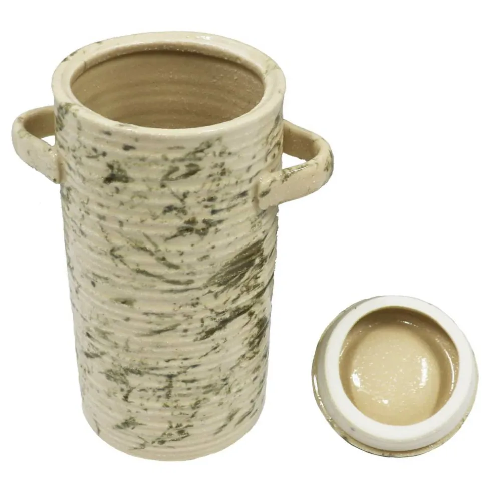 12" White Marble Ceramic Container by Ashland