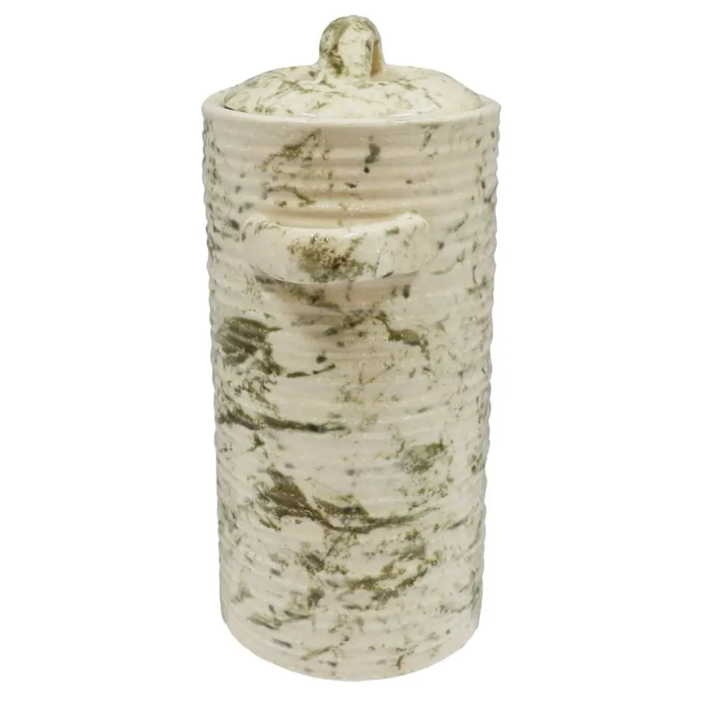 12" White Marble Ceramic Container by Ashland