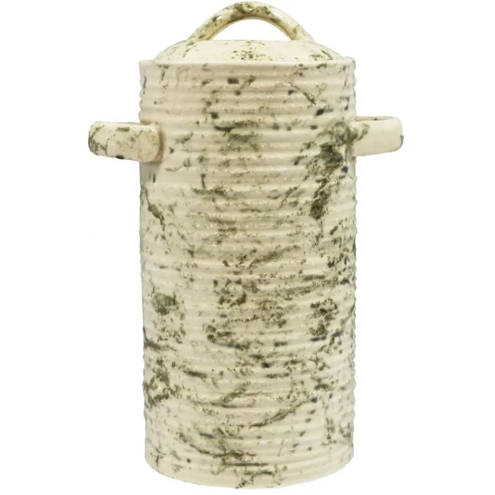 12" White Marble Ceramic Container by Ashland