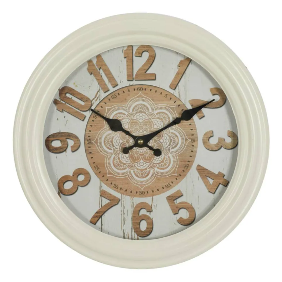White Metal Farmhouse Wall Clock, 14" x 14" x 3"