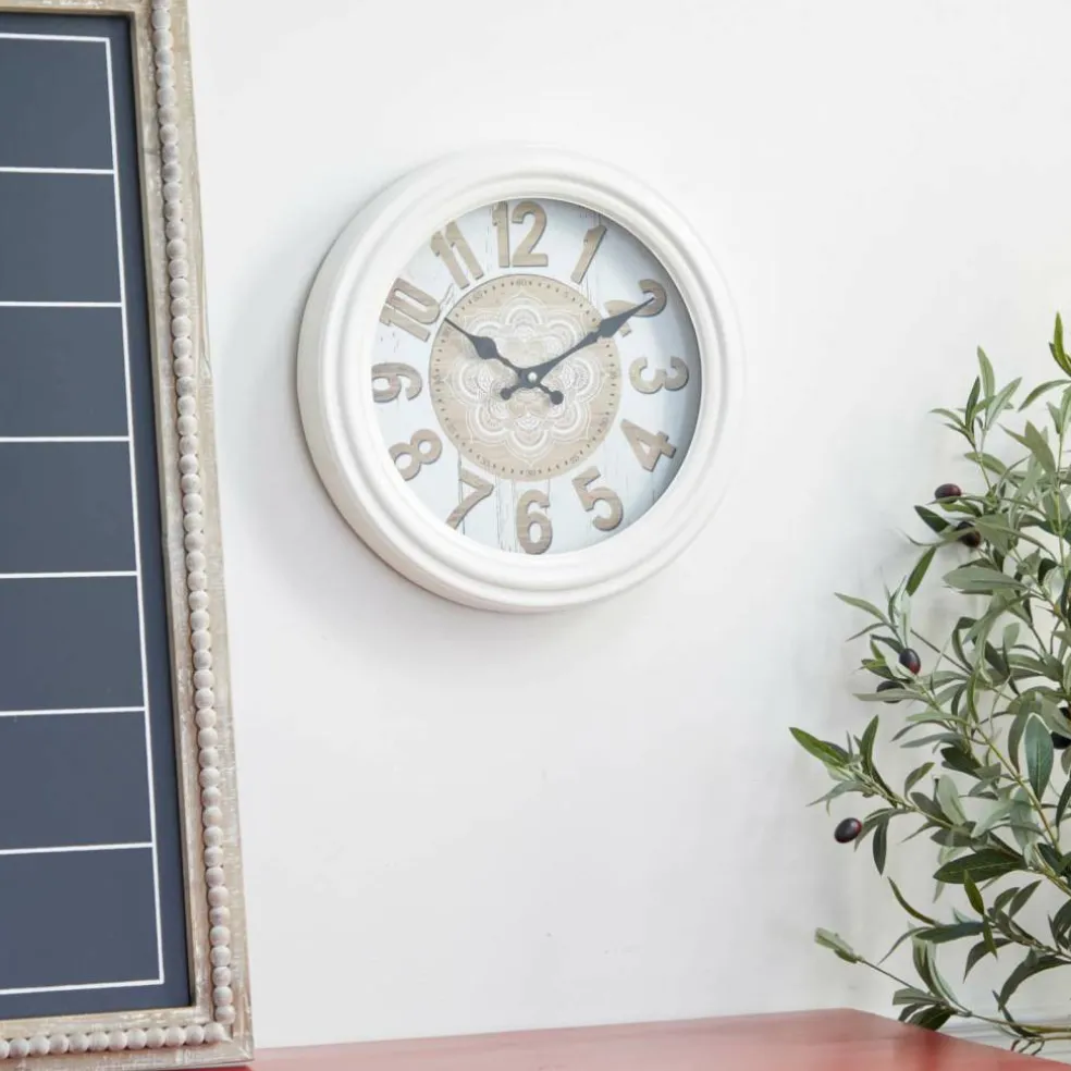 White Metal Farmhouse Wall Clock, 14" x 14" x 3"