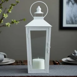 15.7" White Metal Lantern by Ashland®