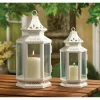 8" White Metal Victorian Lantern with Floral Cutouts