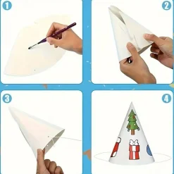 White Party Cone Hats with String, Paintable DIY Craft Hats for Kids, Classroom & Party Crafts, 12 Pack