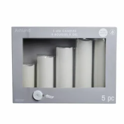 White 5 Piece LED Wax Pillar Candle Set by Ashland®