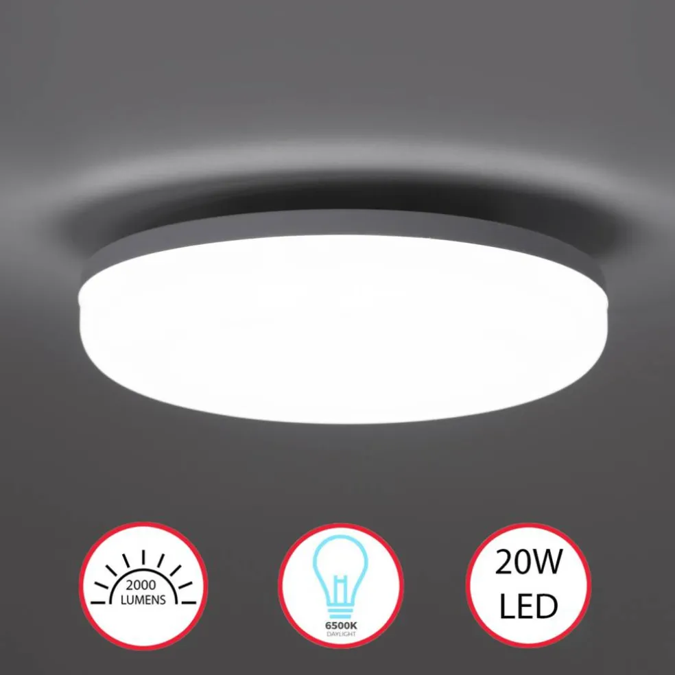 White Plastic 6 in Round LED Ceiling Light Fixture for Entryway, Office, Outdoor, 6500K Daylight, 2000lm 20W