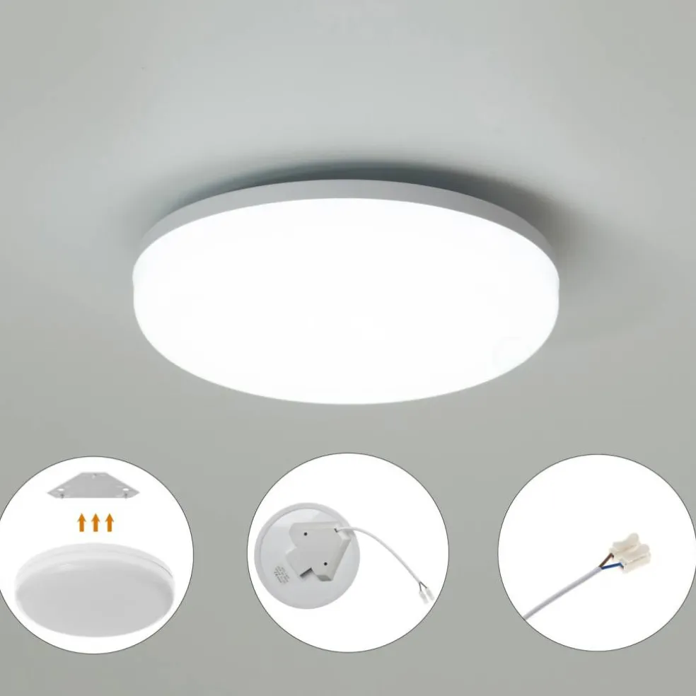 White Plastic 6 in Round LED Ceiling Light Fixture for Entryway, Office, Outdoor, 6500K Daylight, 2000lm 20W