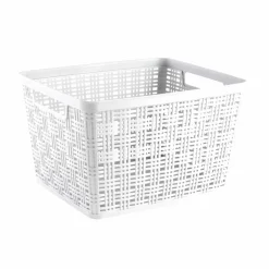 White Plastic Wicker Storage Basket by Simply Tidy®