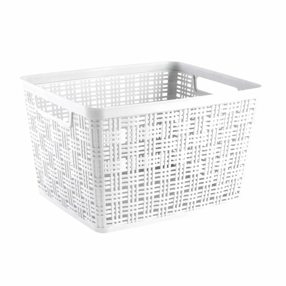 White Plastic Wicker Storage Basket by Simply Tidy®